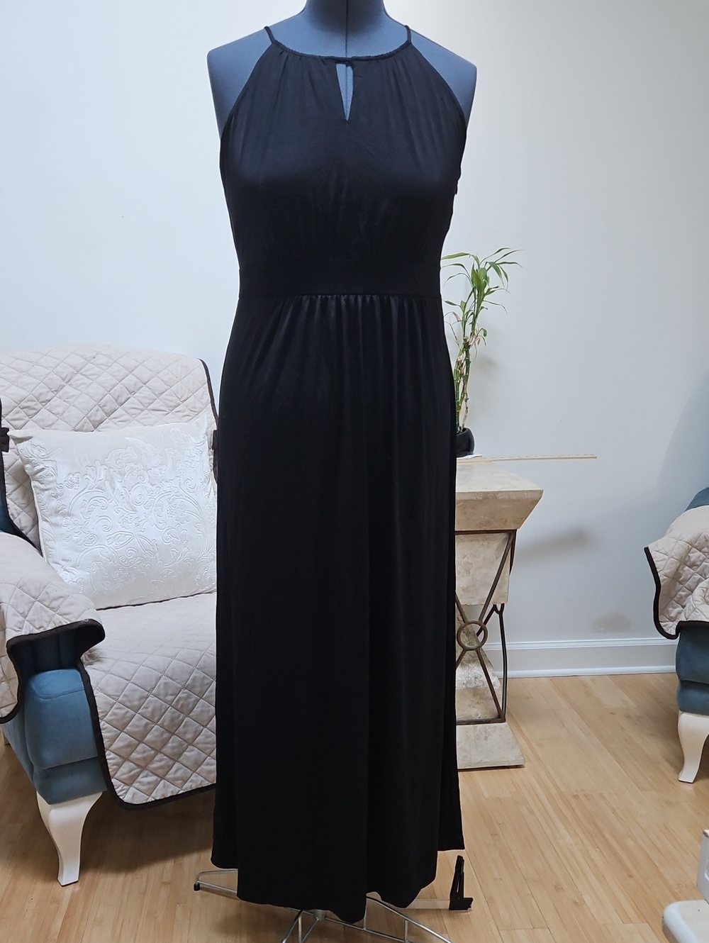 LOFT Black Halter Maxi Dress with Keyhole